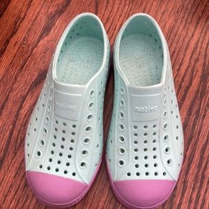 Native shoes, mint green and purple